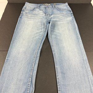 Buckle BKE Jeans Men 34 Long Jake Bootleg Light Blue Faded Whisker Stretch Denim